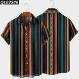 Men's Short Sleeve Lapel Shirt Large Size Strip 2 3D Printed Men's Shirt with Pockets
