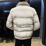 Men's Jacket For Winter Imitation Lambswool Liner Zip Up Coat Windbreaker Turn-down Collar Korean Fashion Warm Parkas