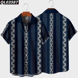 Men's Short Sleeve Lapel Shirt Large Size Strip 2 3D Printed Men's Shirt with Pockets