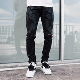 Spring Summer Fashion Men Straight Jeans Slim Ripped Denim Trousers Vintage Pattern Printing Tie-dye Denims Pants Men Streetwear