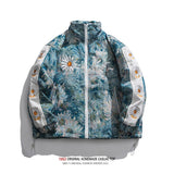 Winter Casual Parkas Coat Men Embriodery Hip Hop Jacket Warm Thick Flower Parkas Men Japanese Loose Fashion Couple Outwear Youth