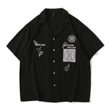 Bandana Suit Collar Men's Shirt Vintage Street Short Sleeved Summer Shirts for Man Black Green