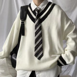 Winter Men's V-collar White Color Coats College Style Wool Sweater Couple Clothes Loose Fashion Trend Soft Knitting