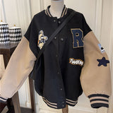 Woolen patch Plush jacket Teddy hip-hop baseball uniform couple trend street quilted jacket woman vintage unisex streetwear