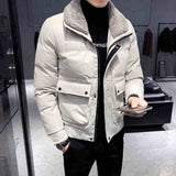 Men's Jacket For Winter Imitation Lambswool Liner Zip Up Coat Windbreaker Turn-down Collar Korean Fashion Warm Parkas