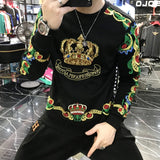 Foesce Luxury Gold Black Embroidery Sequin Crown Sweatshirts Men Sudadera Hombre Baroque Club Outwear Sweat Homme Harajuku Sweatshirt