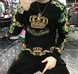 Foesce Luxury Gold Black Embroidery Sequin Crown Sweatshirts Men Sudadera Hombre Baroque Club Outwear Sweat Homme Harajuku Sweatshirt