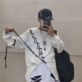 Foesce Idopy Japanese Fashion Men`s Street Style Lace Hoodie Punk Loose Fit Pullover Designer Colorful Hip Hop Sweatshirts