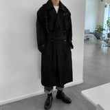 Winter Thicken Woolen Coat Men Warm Fashion Belt Oversized Long Woolen Coat Men Korean Loose Couple Trench Coat Mens Overcoat