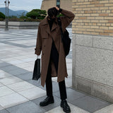 Winter Thicken Woolen Coat Men Warm Fashion Belt Oversized Long Woolen Coat Men Korean Loose Couple Trench Coat Mens Overcoat