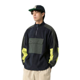 Colorblock Stand-up Collar Imitation Lamb Velvet Sweatshirt Autumn/Winter Loose Casual Bottoming Shirt Japanese Streetwear Men