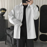 Striped Shirt Jacket Men Women Hong Kong Style Japanese Casual Oversize Trend Black Unisex Gothic Long-Sleeved Shirt Autumn Tops