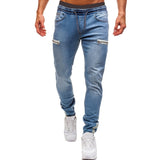 Foesce Men's Elastic Cuffed Pants Casual Drawstring Jeans Training Jogger Athletic Pants Sweatpants  New Fashion Zipper Pants
