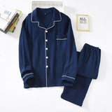 Foesce New spring and autumn pure cotton crepe cloth couple soft and breathable men long-sleeve simple home service women two piece set