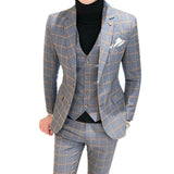 Men Dress Blazers Pants Vest 3 Piece Set / Male Wedding New Autumn Business Formal Plaid Suit Luxury Slim Fit Coat Trousers