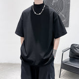 Streetwear  Turtleneck Men Tshirt Solid Color Hip Hop Male Oversized T shirts Man Casual Short Sleeve Top Tees