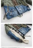 Foesce Men's Hi Street Hole Patchwork Denim Jacket Streetwear Thick Down Cotton Jean Coat for Male