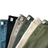 Foesce Heavy American Retro Khaki Sweater Shirt Waffle Cotton Henry Collar Long Sleeve T-shirt Men Cotton Slim Base Pullover Shirt