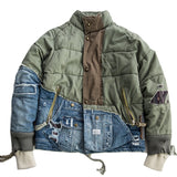 Foesce Men's Hi Street Hole Patchwork Denim Jacket Streetwear Thick Down Cotton Jean Coat for Male