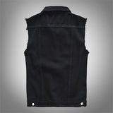 Foesce New Men's Fashion Casual Black Hooded Sleeveless Vest Denim Vest Jacket Street Punk Style Denim Vest Multiple Size Options M-6XL