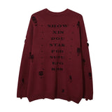 Foesce Harajuku Priest Salvation Printed Knitwears Women Streetwear Hip Hop Destroyed Hole Ripped Pullovers Jumper Oversized Men