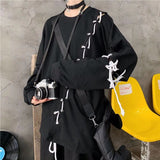 Foesce Idopy Japanese Fashion Men`s Street Style Lace Hoodie Punk Loose Fit Pullover Designer Colorful Hip Hop Sweatshirts