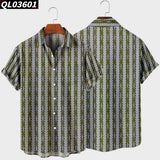 Men's Short Sleeve Lapel Shirt Large Size Strip 2 3D Printed Men's Shirt with Pockets