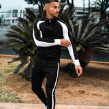 Foesce New Two-piece Zipper Sweatsuits Mens Sets Running Sport Running Suit Training Tracksuits Long Sleeve Hooded+Trousers Sports
