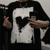 Summer Korean short-sleeved T-shirt men women trend dark love couple loose large size tees all-match high street gothic shirts