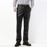 Trendy Men Leather Pants Fashion PU Leather Trousers Plus Size Straight Casual Motorcycle Pants Men's Streetwear