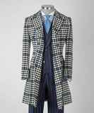 Woolen Men Suit Long Plaid Check Overcoat Bussiness Office Party Prom Blazer Tailor Made Formal Causal Costume Homme