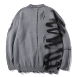 Luxury Graffiti Hip Hop Pullover Hole Oversize Sweater Men Fashion Vintage Loose Long Sleeve Harajuku Sweater Men's Clothes