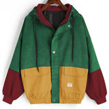 Foesce Autumn Women Corduroy Bomber Jacket Lady Patchwork Casual Jacket Female Clothing Loose Hip Hop Women's Winter Coat