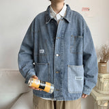 Ins Retro Tooling Denim Jacket Male Korean Version of The Spring and Autumn Trend Student Loose Tide Brand Jacket