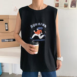 Men Tanks Printed Sleeveless Singlet Plus Size 3XL Summer Korean Style Loose Chic Casual Bodybuilding Trendy Quick Dry Teens New