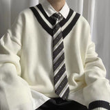 Winter Men's V-collar White Color Coats College Style Wool Sweater Couple Clothes Loose Fashion Trend Soft Knitting