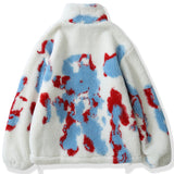 Foesce Harajuku Zipper Lambswool Jacket Men Women Streetwear Love Label Tie Dye Winter Padded Coat Loose Cotton Outwear Tops