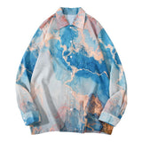 Tie Dye Painting Print Beach Hawaiian Shirts Long Sleeve Button Shirt Hip Hop Harajuku Casual Holiday Party Blouse Tops