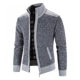 Foesce New Men's Sweater Coat Fashion Patchwork Cardigan Men Knitted Sweater Jacket Slim Fit Stand Collar Thick Warm Cardigan Coats Men