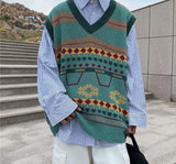 Men Colorful Sweater Vests Oversize Harajuku Fashion Knitted Teenagers Couple Soft New-arrival Casual Outwear Males Jumpers Chic