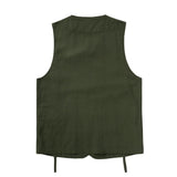 Foesce -Japan Amekaji Vest Men Casual Loose Sleeveless Vests Multi-Pocket V-neck Solid Vintage Cargo Jacket Tops Waistcoat S-XXL