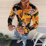 Men's Floral Shirt Long Sleeve Casual Shirt Fashion Rose Flower 3D Printed Turn-down Collar Slim Hawaii Shirt For Mens