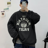 Korean Men's Oversized Sweatshirts Graphic Printed Man  Casual Hoodies Winter Fleece Male Loose Pullovers Tops