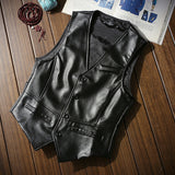 Autumn Men's Vests Coats Fashion PU Leather Sleeveless Jackets Casual Outwear Biker Leather Waistcoats Mens Clothing