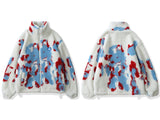 Foesce Harajuku Zipper Lambswool Jacket Men Women Streetwear Love Label Tie Dye Winter Padded Coat Loose Cotton Outwear Tops