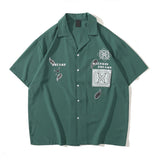 Bandana Suit Collar Men's Shirt Vintage Street Short Sleeved Summer Shirts for Man Black Green