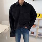 Korean Style Corduroy Casual Shirt Men Single Row Button Lapel Pocket Men's Shirt Fashion Loose Solid Long Sleeve Top Men