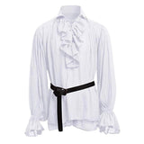 Foesce New Medieval Renaissance Lacing Up Shirt Bandage Tops For Adut Men Larp Vintage Costume Fluffy Long Sleeve For Male pants Belt