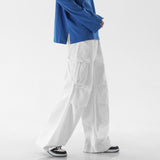 Japanese Retro Coffee Cargo Pants Men's Plicated Straight Tube Cityboy Pant Fashion Streetwear Vintage Mopping Trousers White