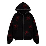 Women Man black zip vintage top spide y2k coats jacket oversized plastic crystal decoration zip up hoodies gothic clothes hoodie